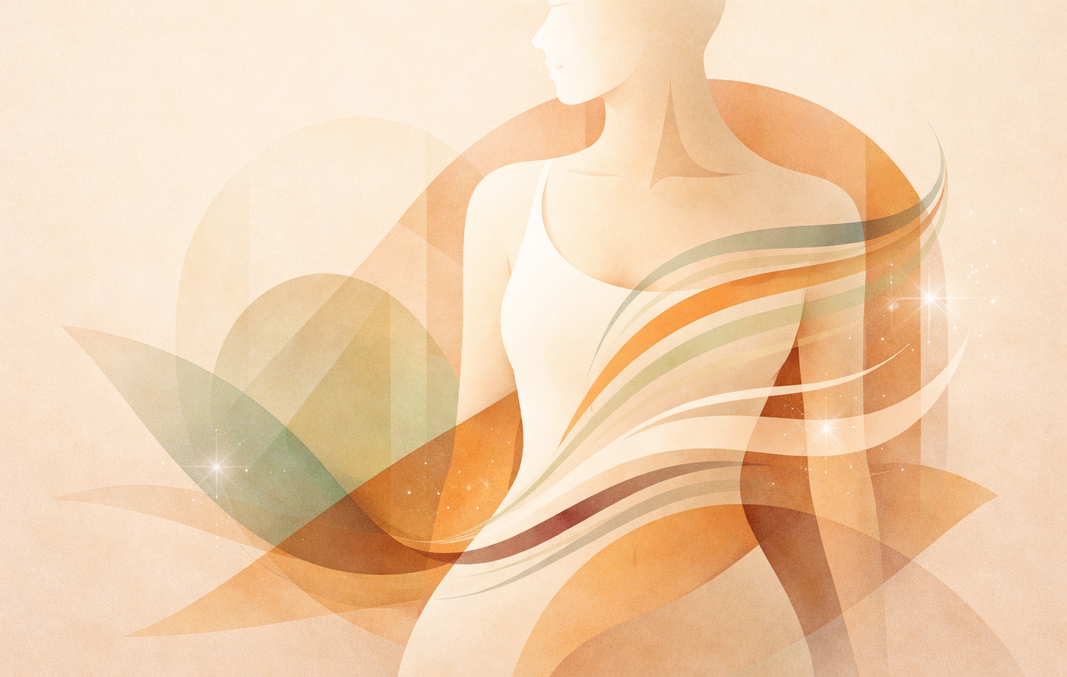 “Abstract illustration of a female silhouette with flowing lines symbolizing breathing and balance in the body